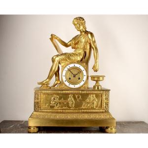 Gilt Bronze Clock - The Study Of Alexander The Great - Empire/restoration Period