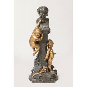 Épreuve de jardin en fonte de fer - Surpris ! - Henri Pernot - Art nouveau 