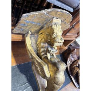 Wall Console With A Winged Dragon – Neo-gothic Style, 19th Century