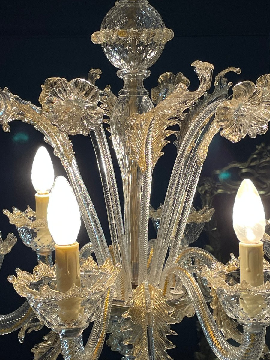 Lustre 6 Lumières Inclusions d'Or Murano Vénitien XXe 1950-photo-1