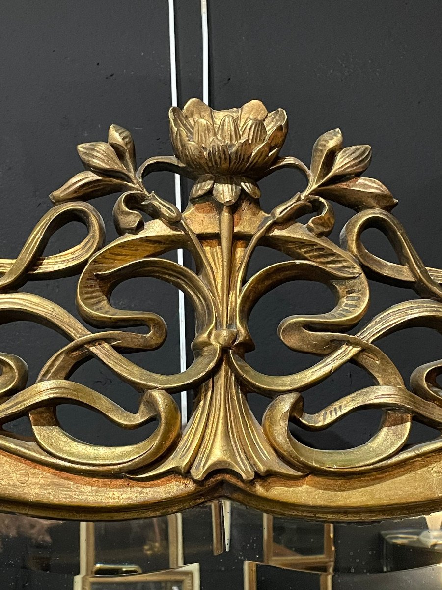 Grand Miroir Art Nouveau Aux Nénuphars et Iris En Bois Et Stuc Doré Ecole De Nancy-photo-4