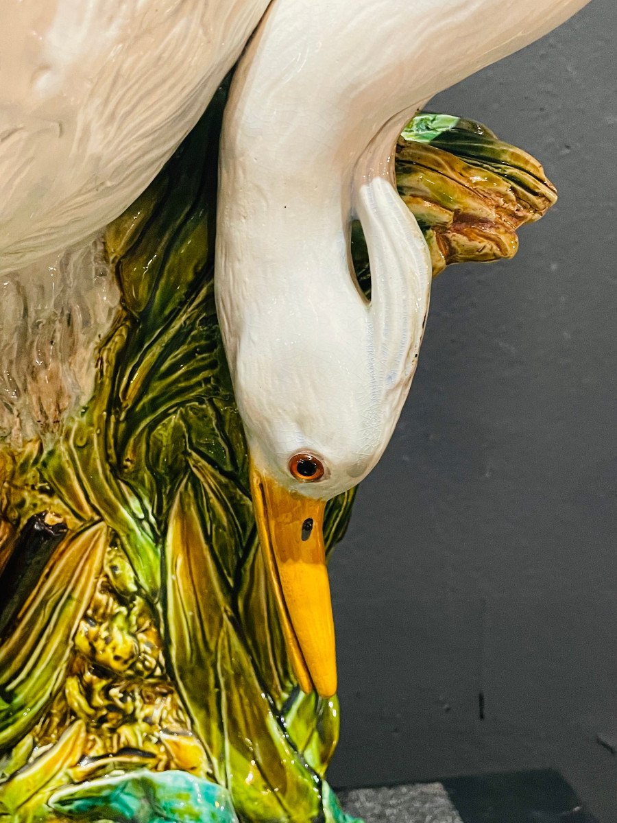 Art Nouveau Heron Umbrella Holder Ceramic Barbotine Delphin Massier Choisy Le Roi XIXth-photo-2