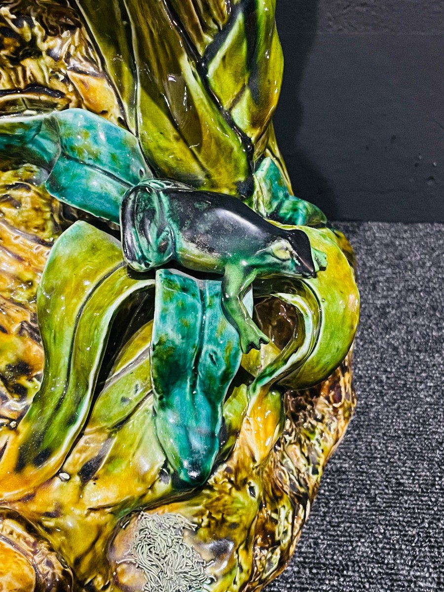 Art Nouveau Heron Umbrella Holder Ceramic Barbotine Delphin Massier Choisy Le Roi XIXth-photo-3