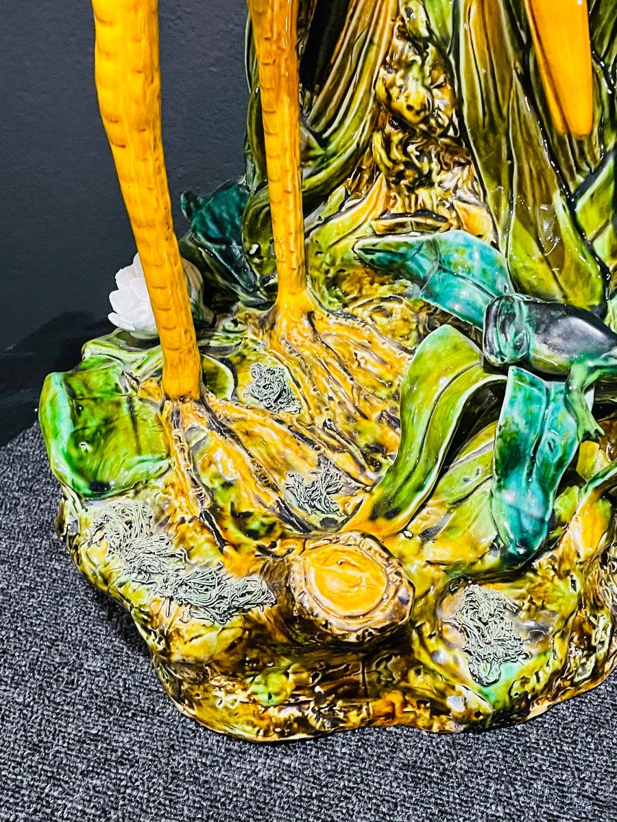 Art Nouveau Heron Umbrella Holder Ceramic Barbotine Delphin Massier Choisy Le Roi XIXth-photo-4