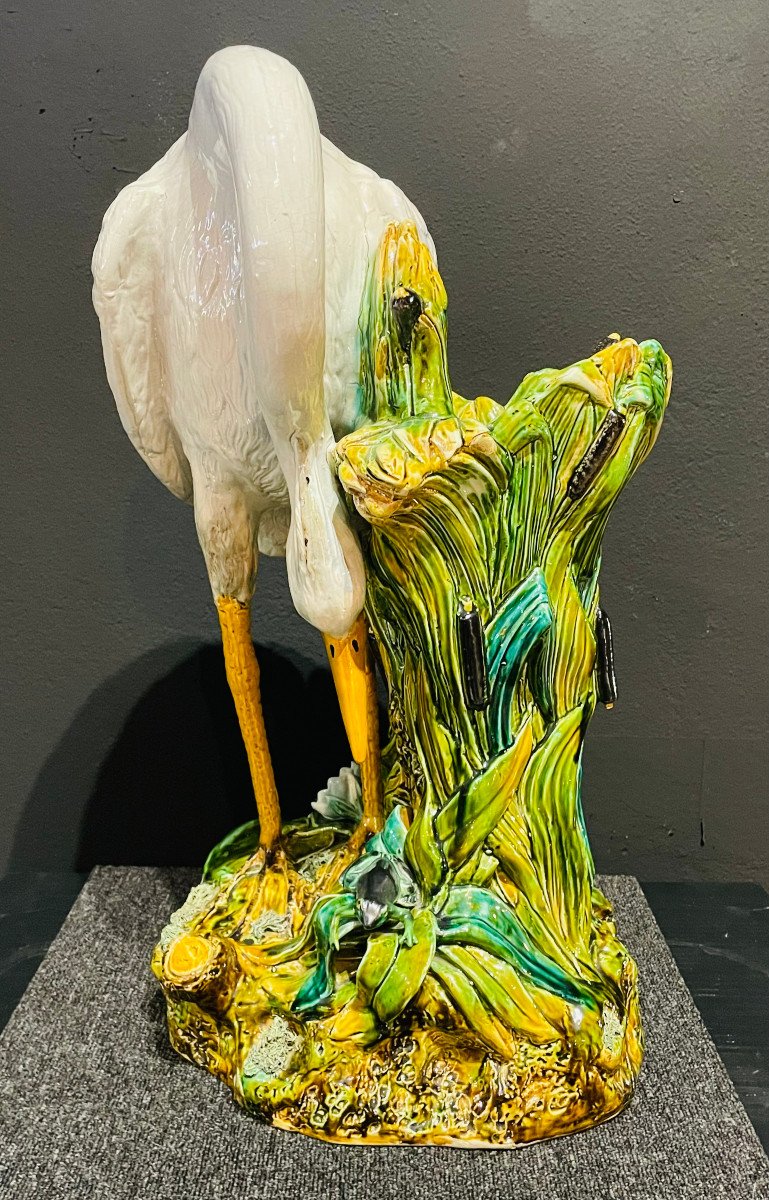 Art Nouveau Heron Umbrella Holder Ceramic Barbotine Delphin Massier Choisy Le Roi XIXth-photo-3
