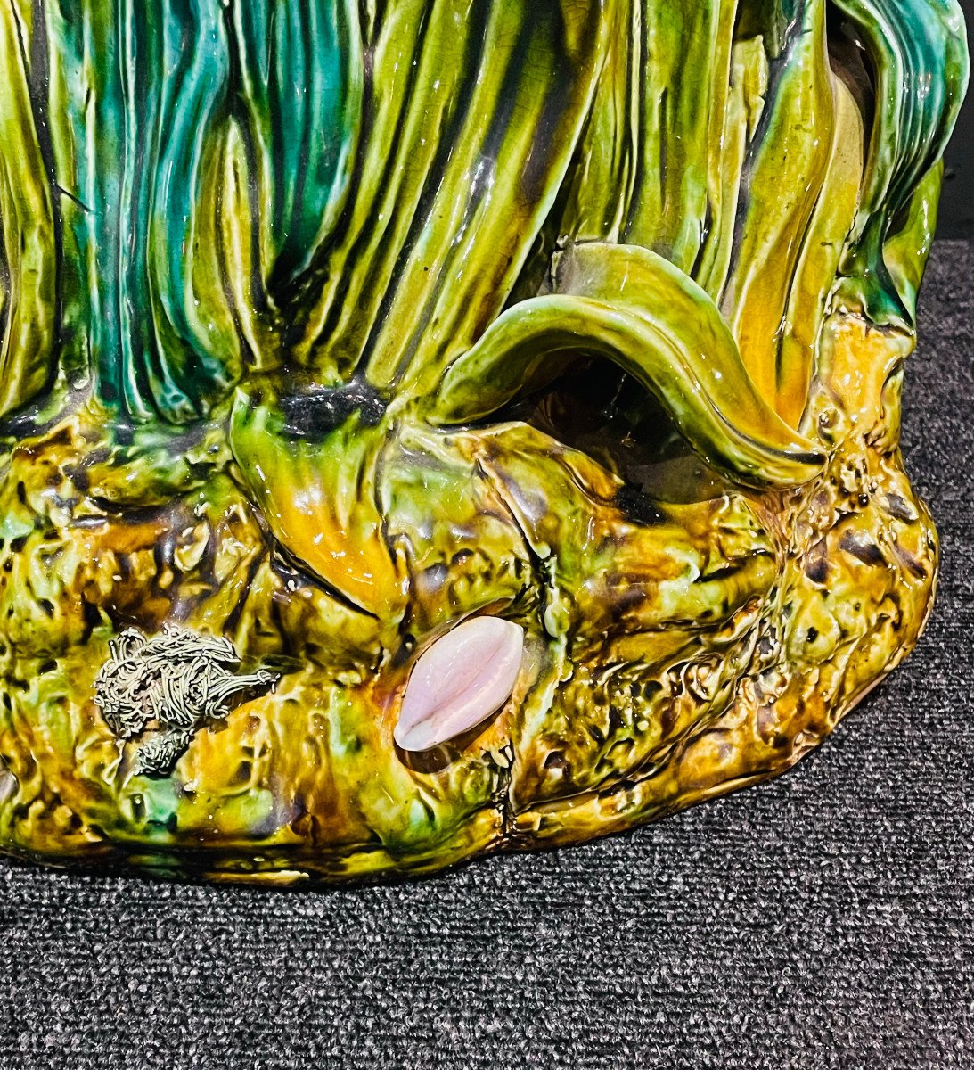 Art Nouveau Heron Umbrella Holder Ceramic Barbotine Delphin Massier Choisy Le Roi XIXth-photo-4