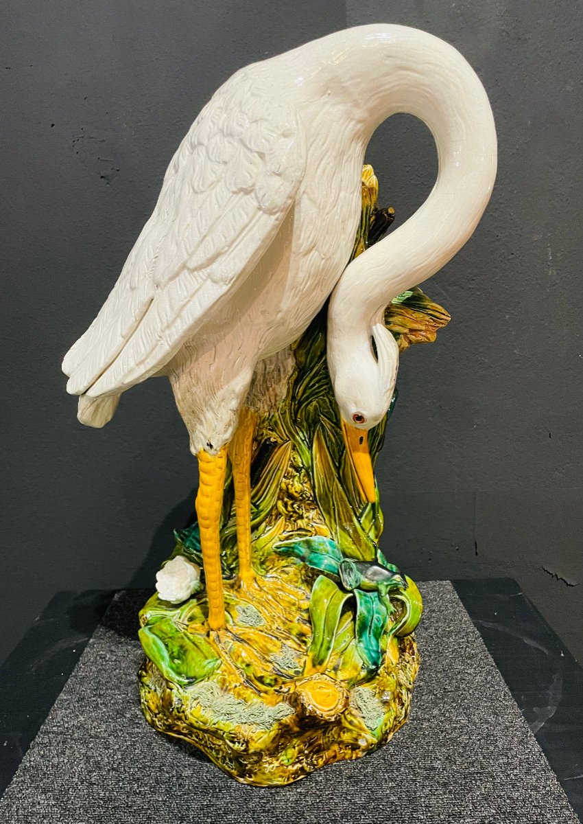 Art Nouveau Heron Umbrella Holder Ceramic Barbotine Delphin Massier Choisy Le Roi XIXth