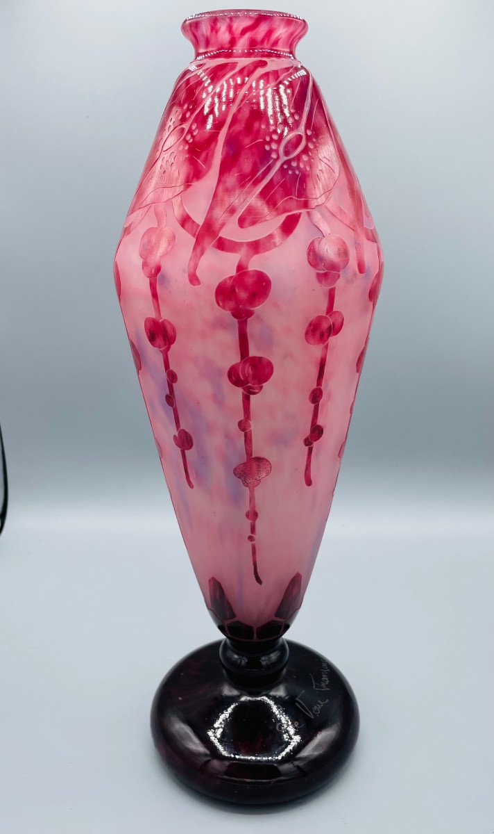 Grand Vase Art Deco Schneider - Le Verre Français "Garances" Vers 1930-photo-2