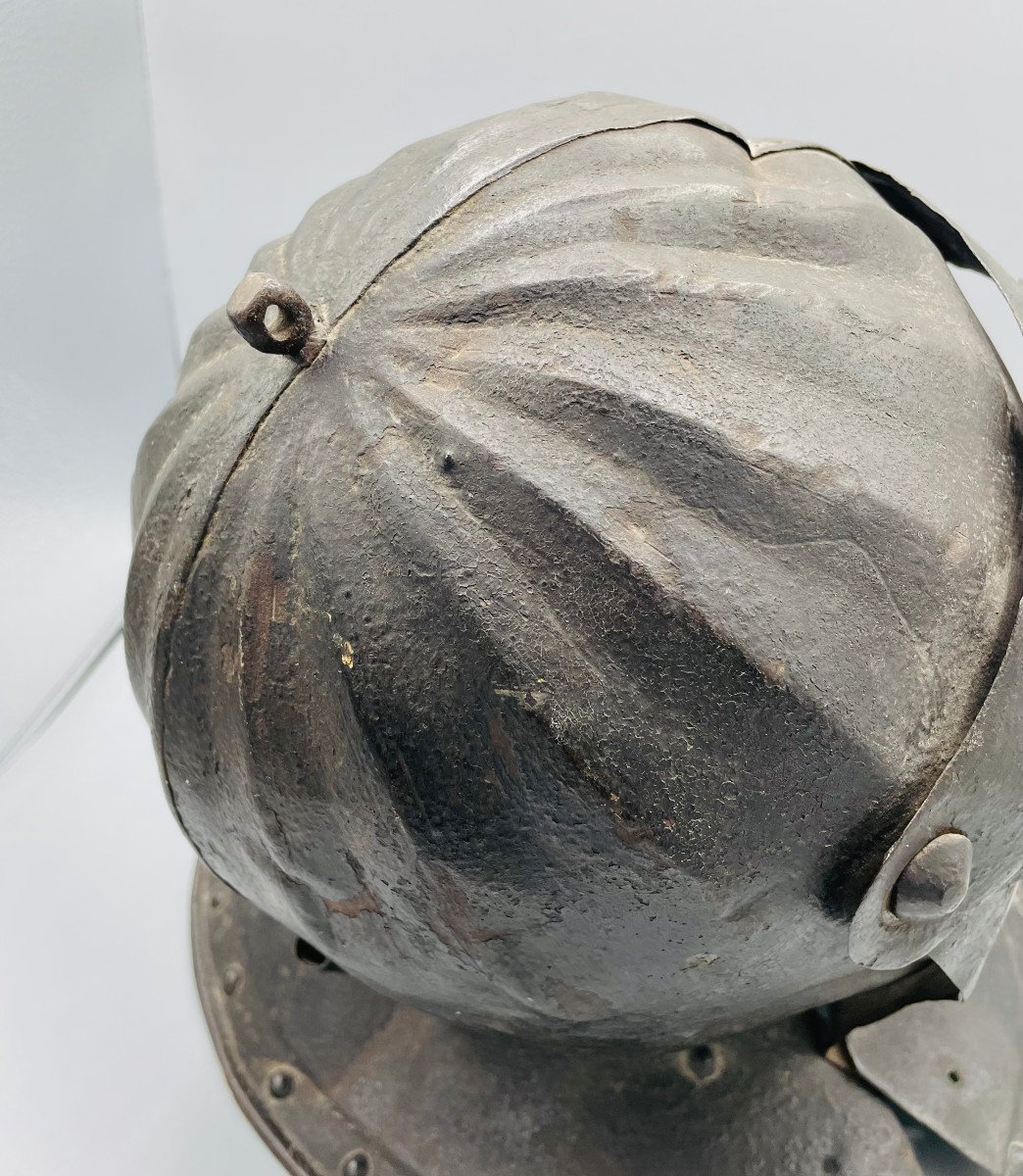 Bourguignotte Medieval 16th Century Wrought Iron Armor Helmet-photo-4