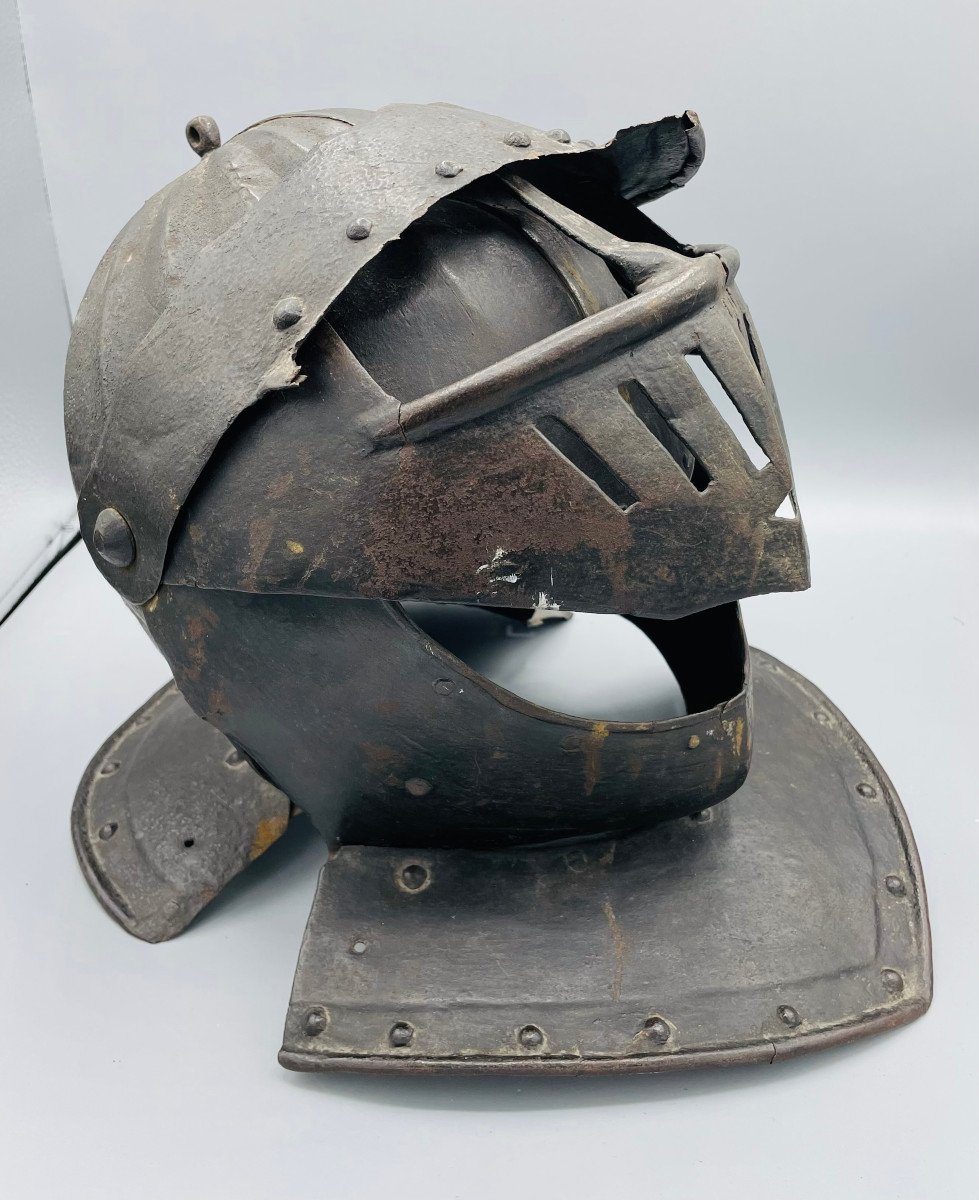 Bourguignotte Medieval 16th Century Wrought Iron Armor Helmet-photo-6