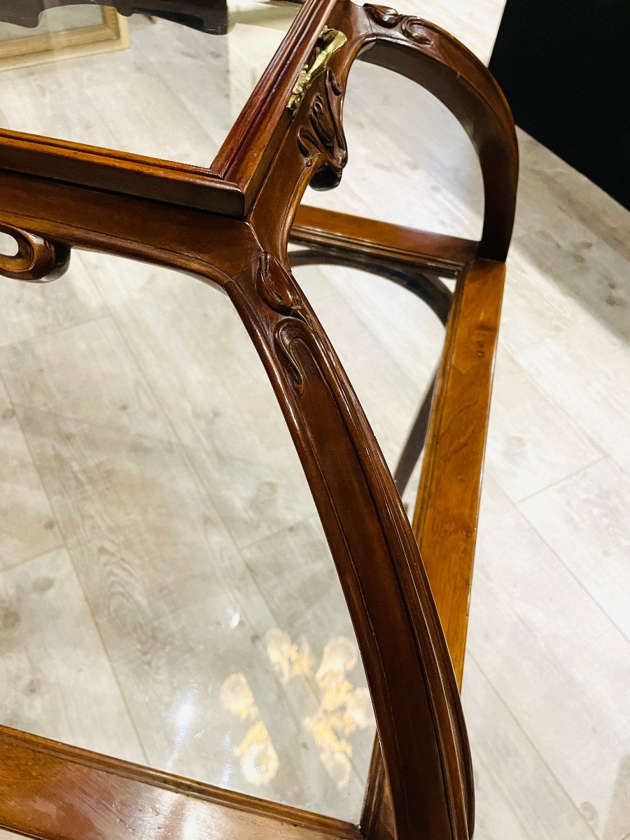 Large Table With Double Trays In Art Nouveau Bronze Walnut Majorelle Nowak-photo-3