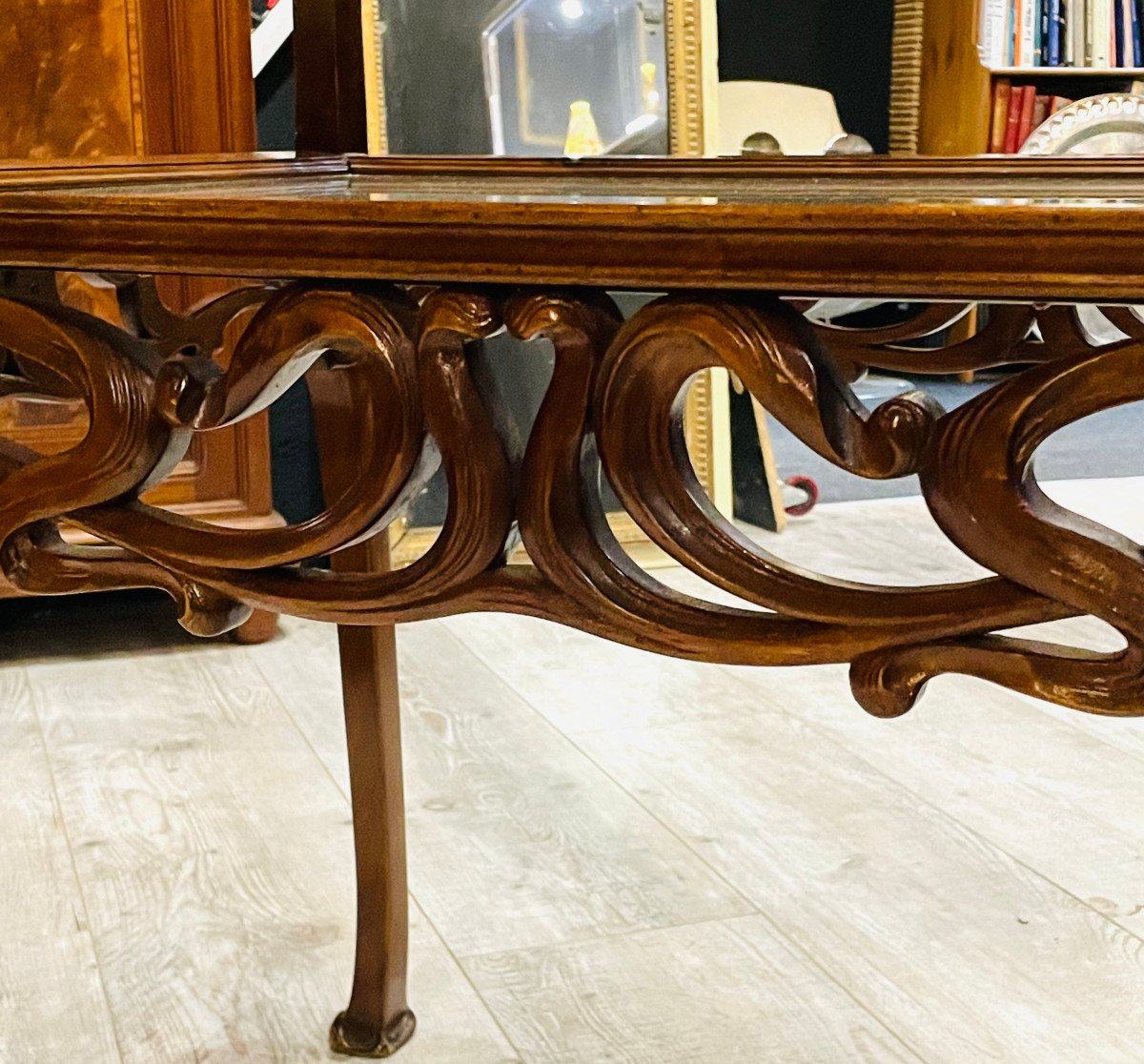 Large Table With Double Trays In Art Nouveau Bronze Walnut Majorelle Nowak-photo-8