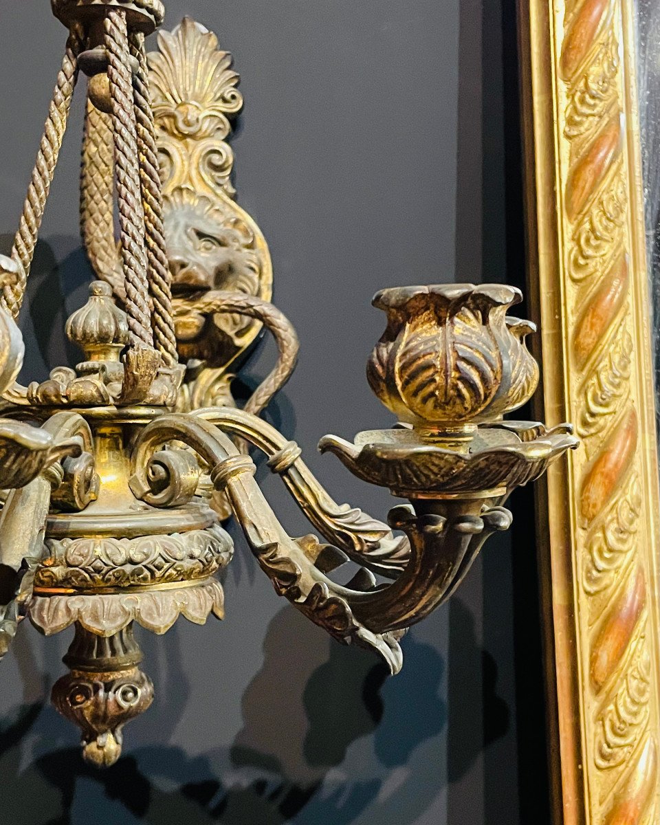 Paire d'Appliques 5 Lumières En Bronze Au Lion Et Serpent Napoléon III XIXe-photo-2