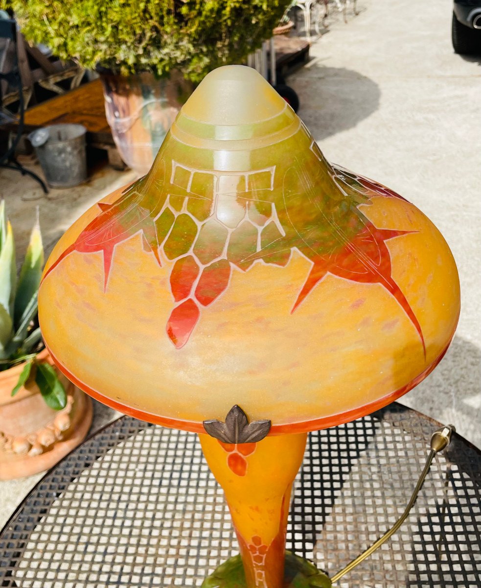 Imposing Art Deco "turtle" Mushroom Lamp Schneider - Le Verre Français-photo-2