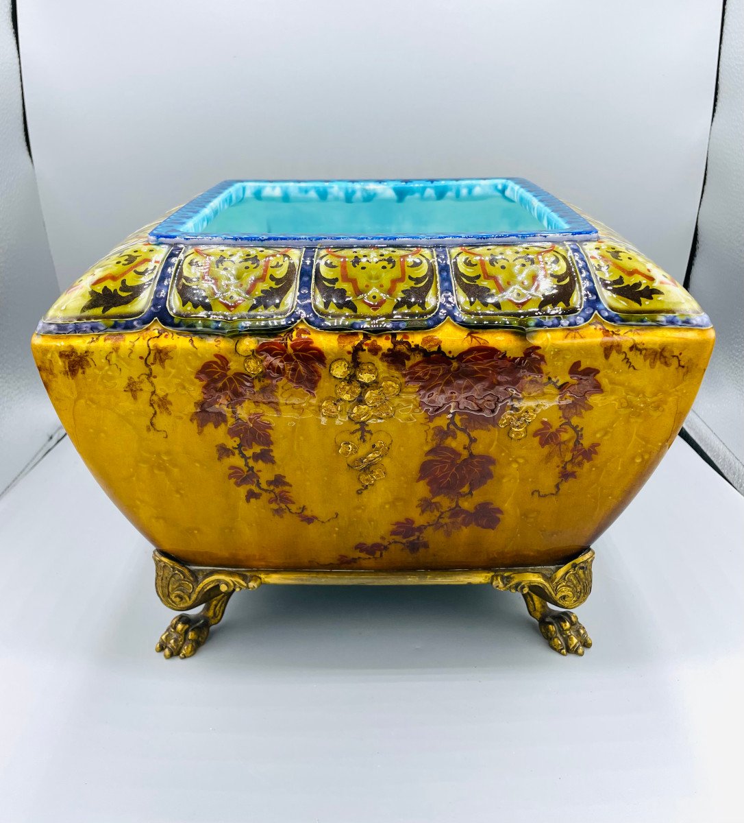Exceptional Enamelled Ceramic Planter Théodore Deck 1880-photo-4