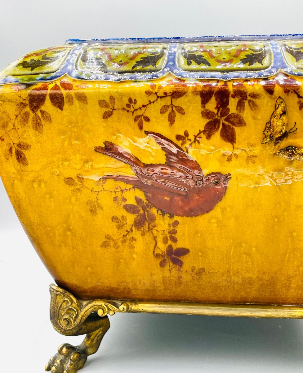 Exceptional Enamelled Ceramic Planter Théodore Deck 1880-photo-3