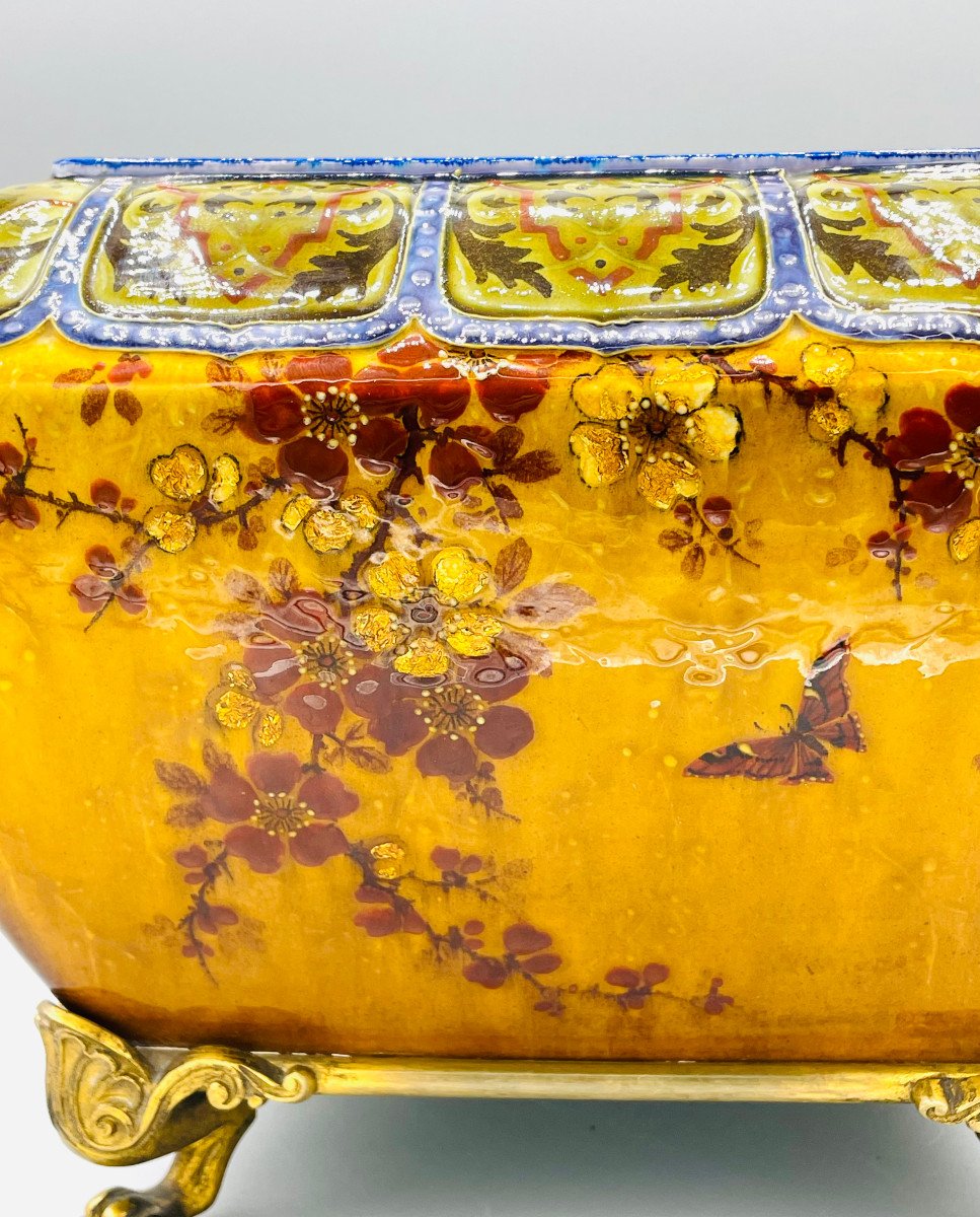 Exceptional Enamelled Ceramic Planter Théodore Deck 1880-photo-4