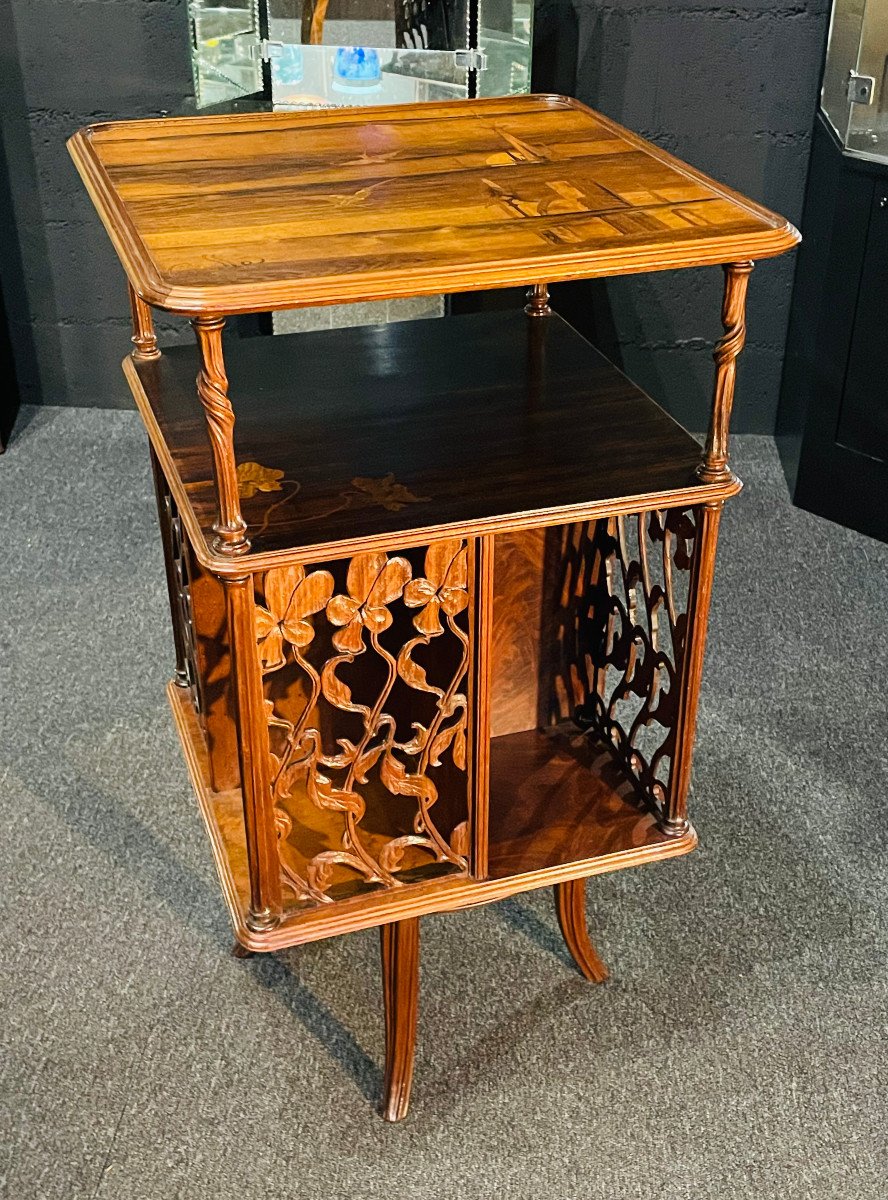 Art Nouveau Revolving Bookcase In Marquetry Emile Gallé Nancy-photo-2