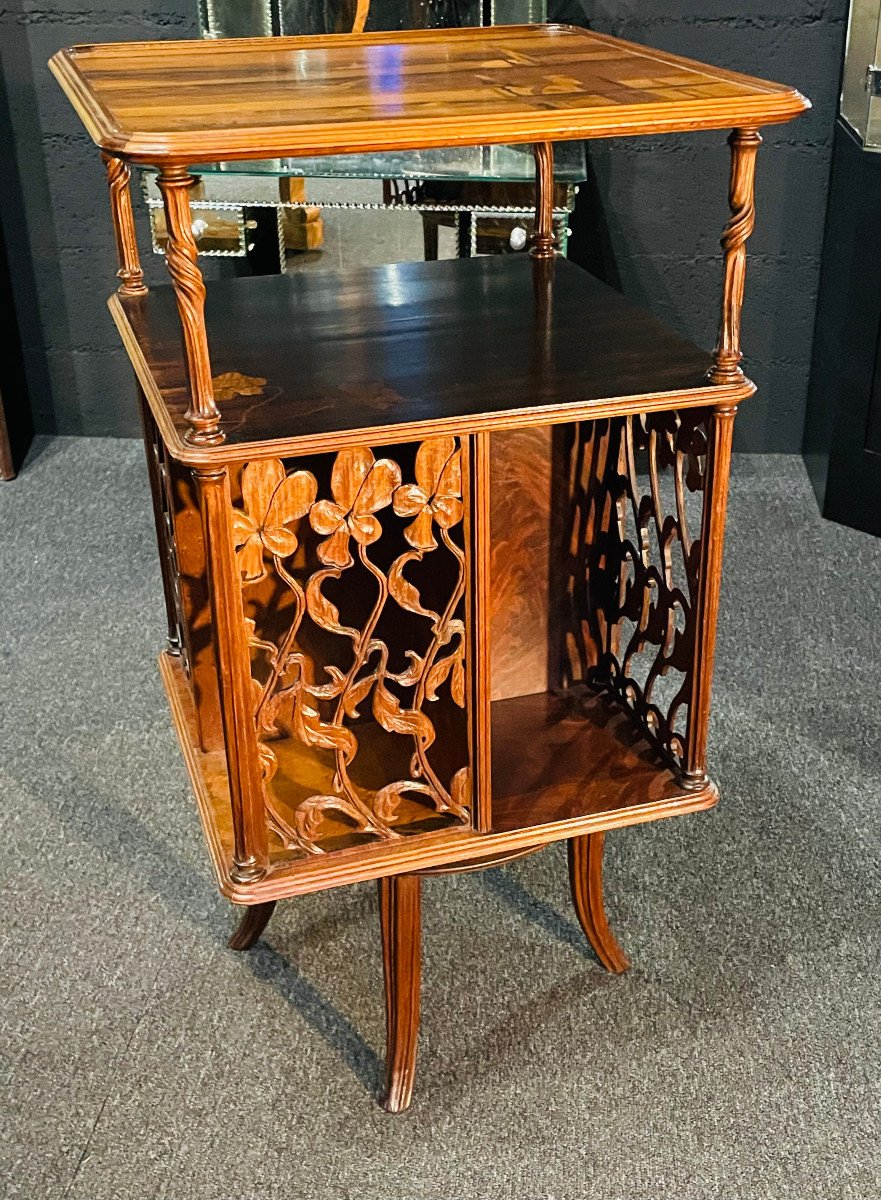 Art Nouveau Revolving Bookcase In Marquetry Emile Gallé Nancy