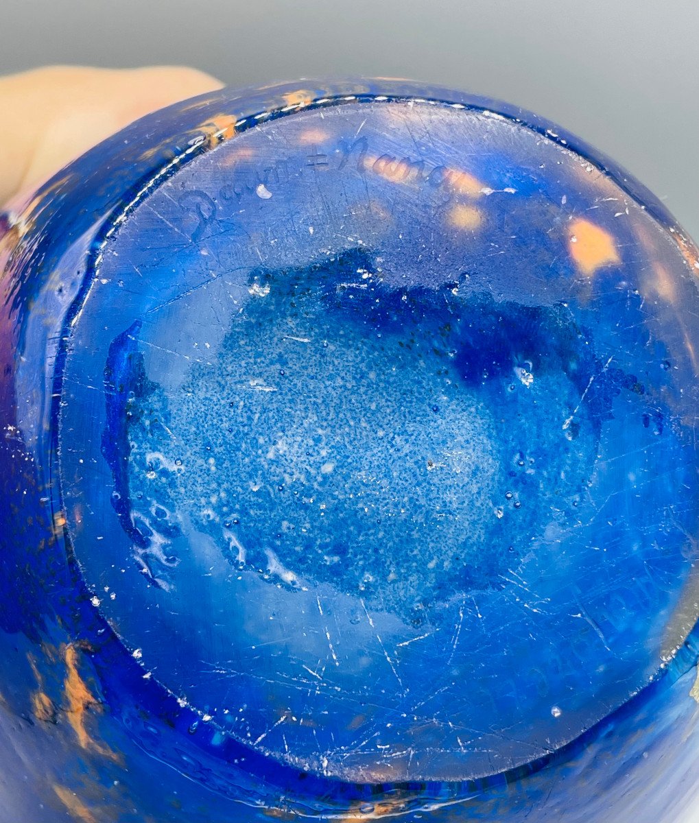 Art Deco Vase In Glass And Wrought Iron Daum Nancy And Louis Majorelle-photo-4