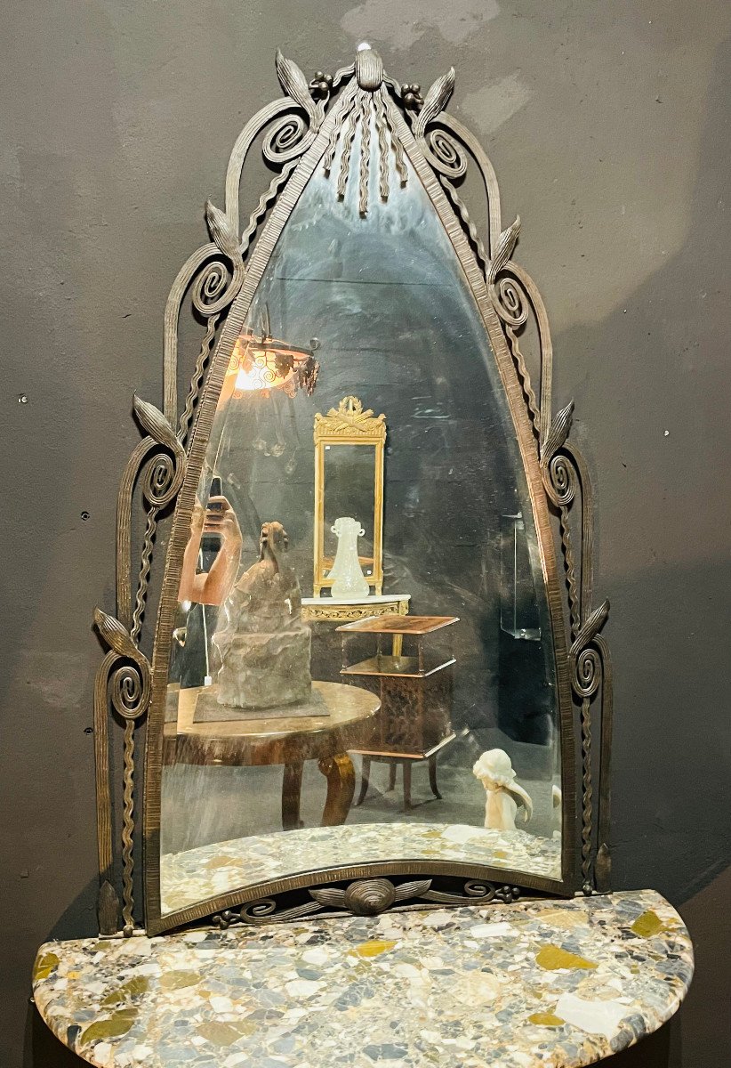 Console Et Son Miroir Art Déco En Fer Forgé Paul Kiss Edgar Brandt-photo-3