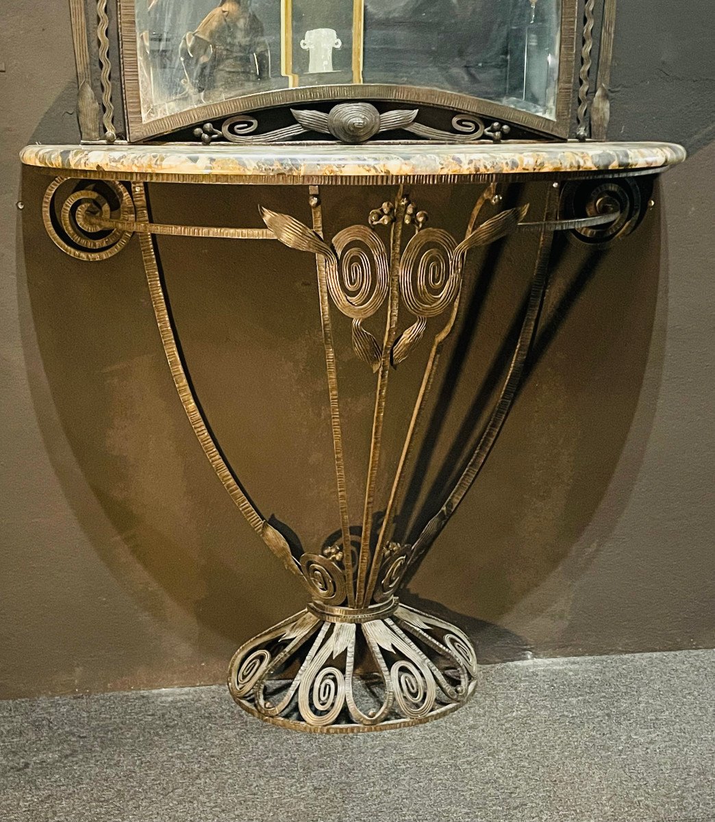 Console Et Son Miroir Art Déco En Fer Forgé Paul Kiss Edgar Brandt-photo-4