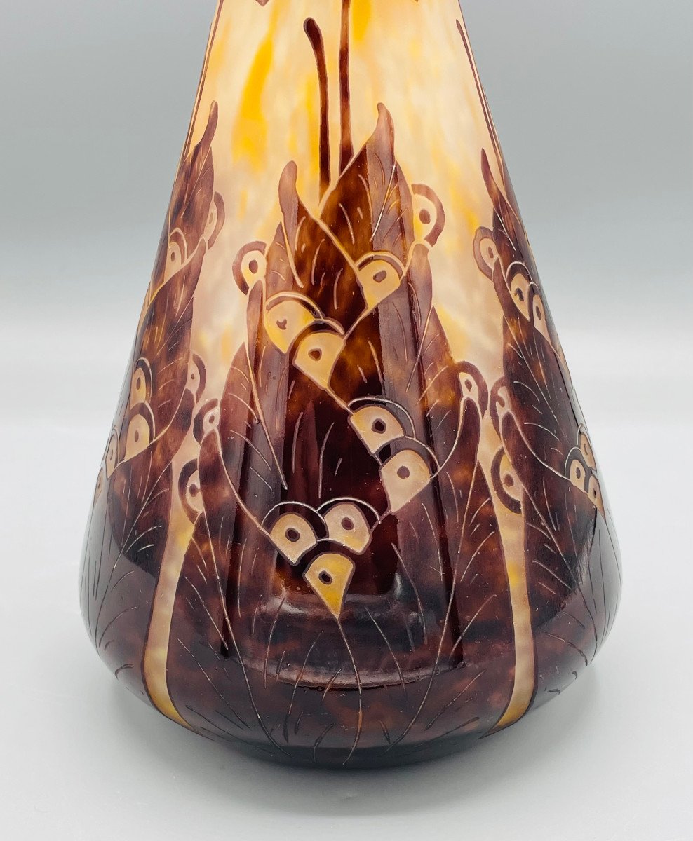 Vase Art Déco Schneider - Le Verre Français "Lauriers" Vers 1925-photo-1
