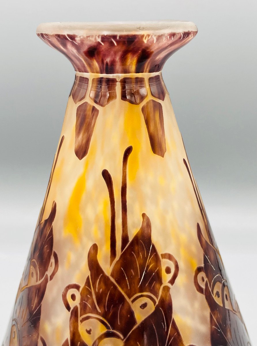 Vase Art Déco Schneider - Le Verre Français "Lauriers" Vers 1925-photo-2