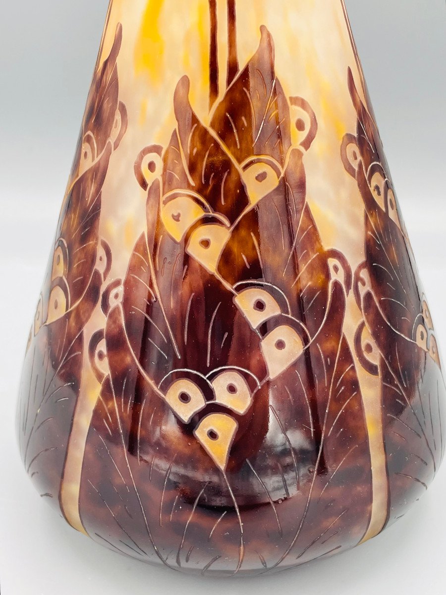 Vase Art Déco Schneider - Le Verre Français "Lauriers" Vers 1925-photo-3