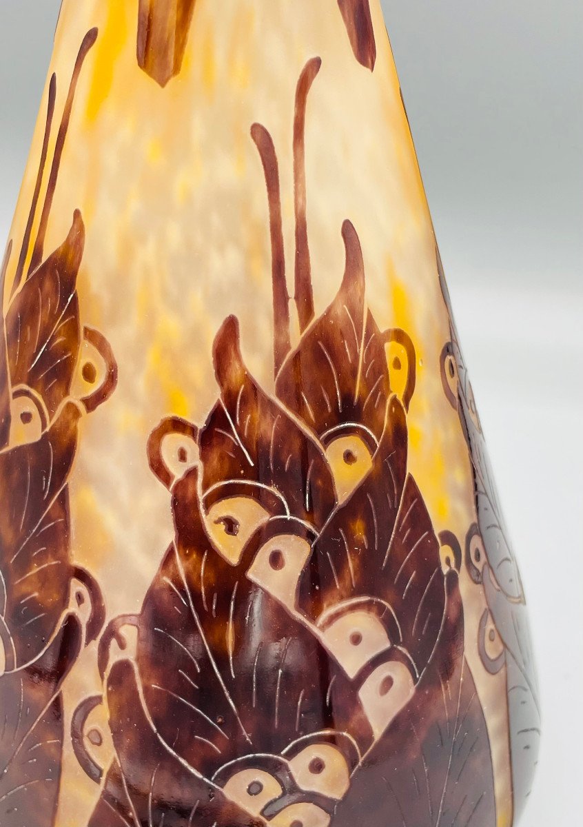 Vase Art Déco Schneider - Le Verre Français "Lauriers" Vers 1925-photo-5