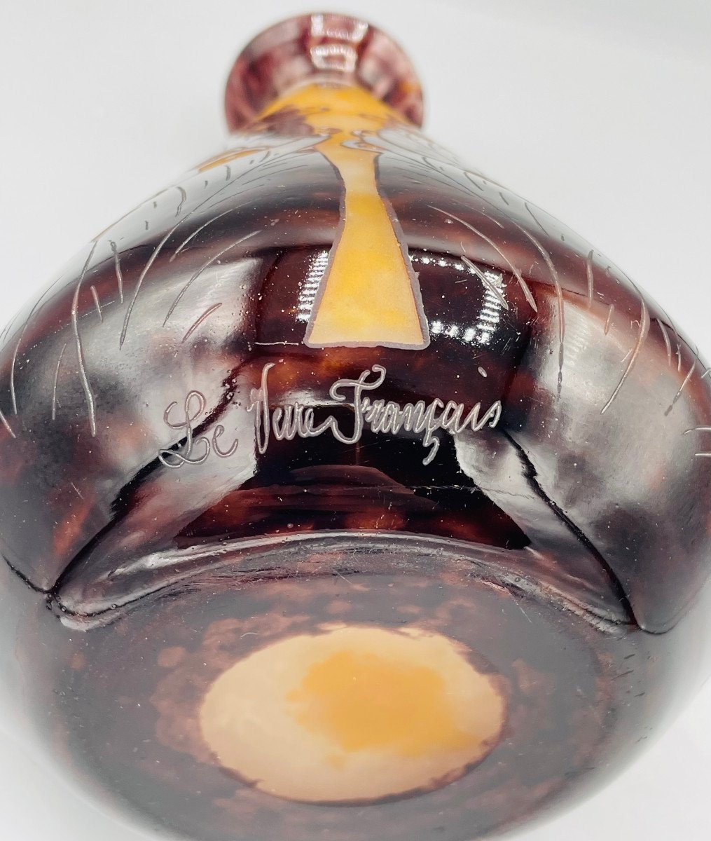 Vase Art Déco Schneider - Le Verre Français "Lauriers" Vers 1925-photo-7