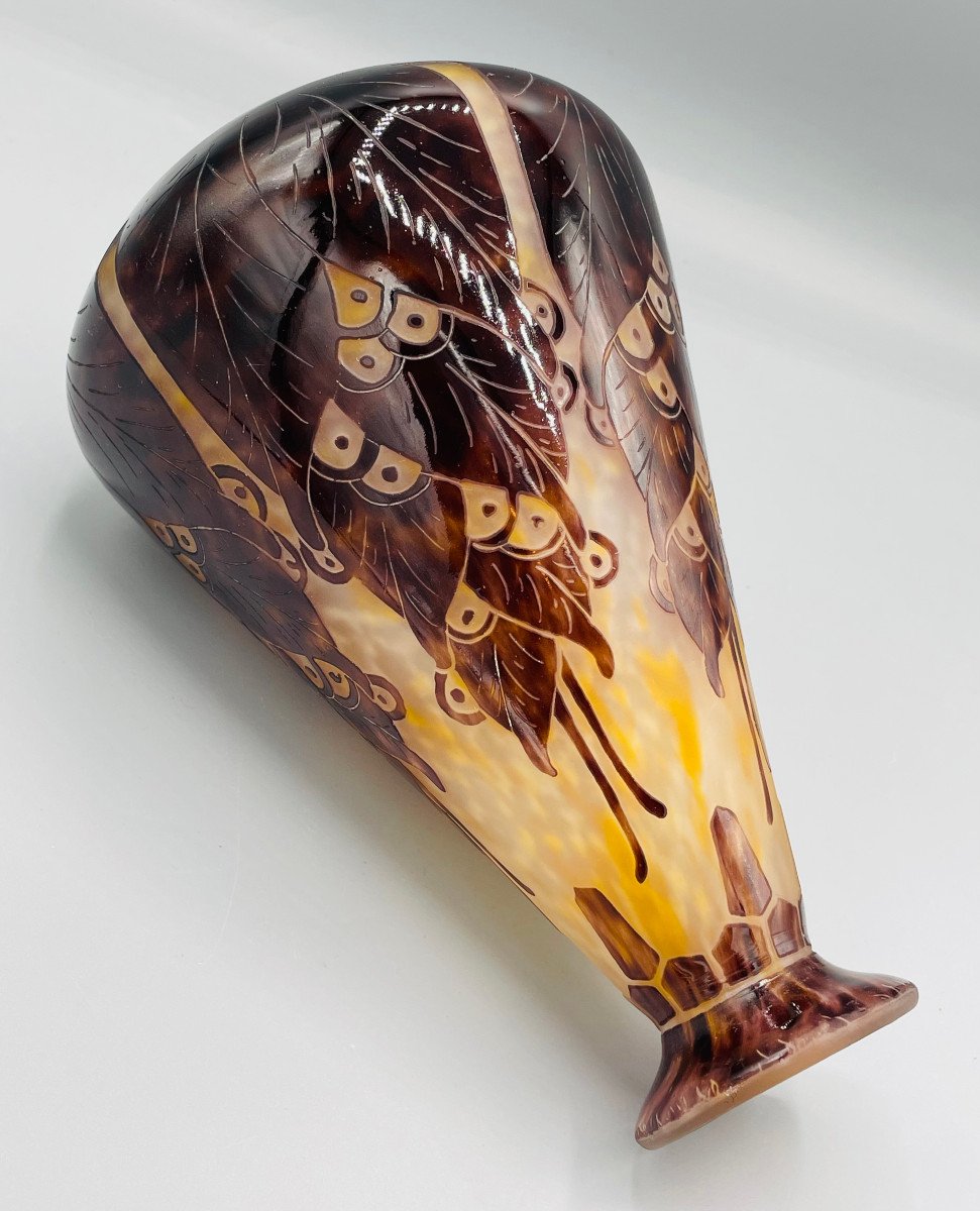 Vase Art Déco Schneider - Le Verre Français "Lauriers" Vers 1925-photo-8