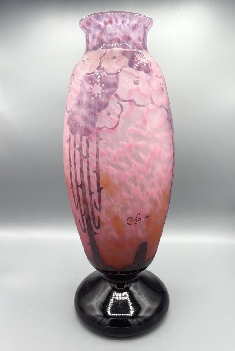 Large Art Deco Schneider - Le Verre Francais Vase "eglantines" Circa 1930 -photo-3