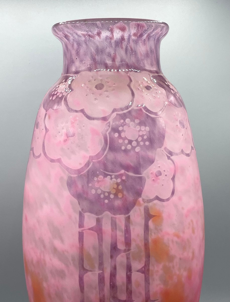 Large Art Deco Schneider - Le Verre Francais Vase "eglantines" Circa 1930 -photo-1