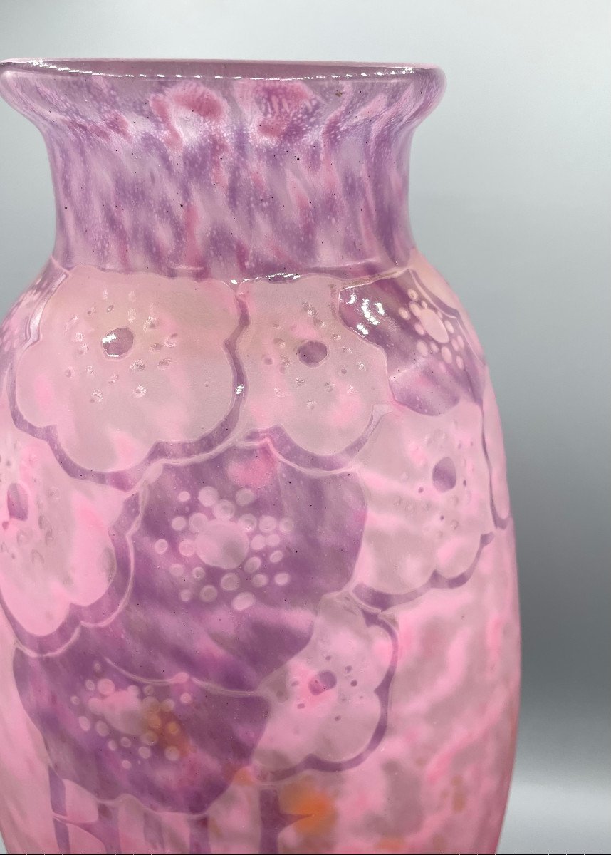 Large Art Deco Schneider - Le Verre Francais Vase "eglantines" Circa 1930 -photo-3