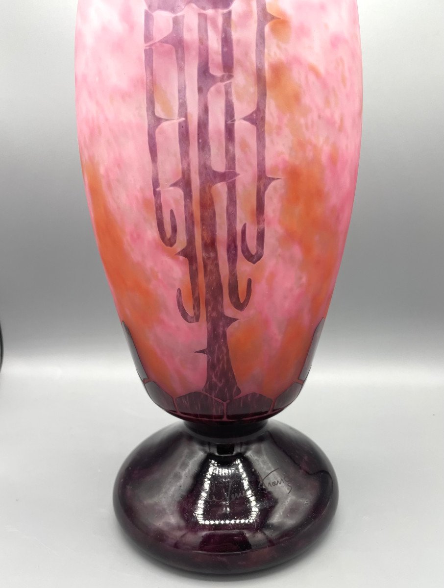 Large Art Deco Schneider - Le Verre Francais Vase "eglantines" Circa 1930 -photo-2