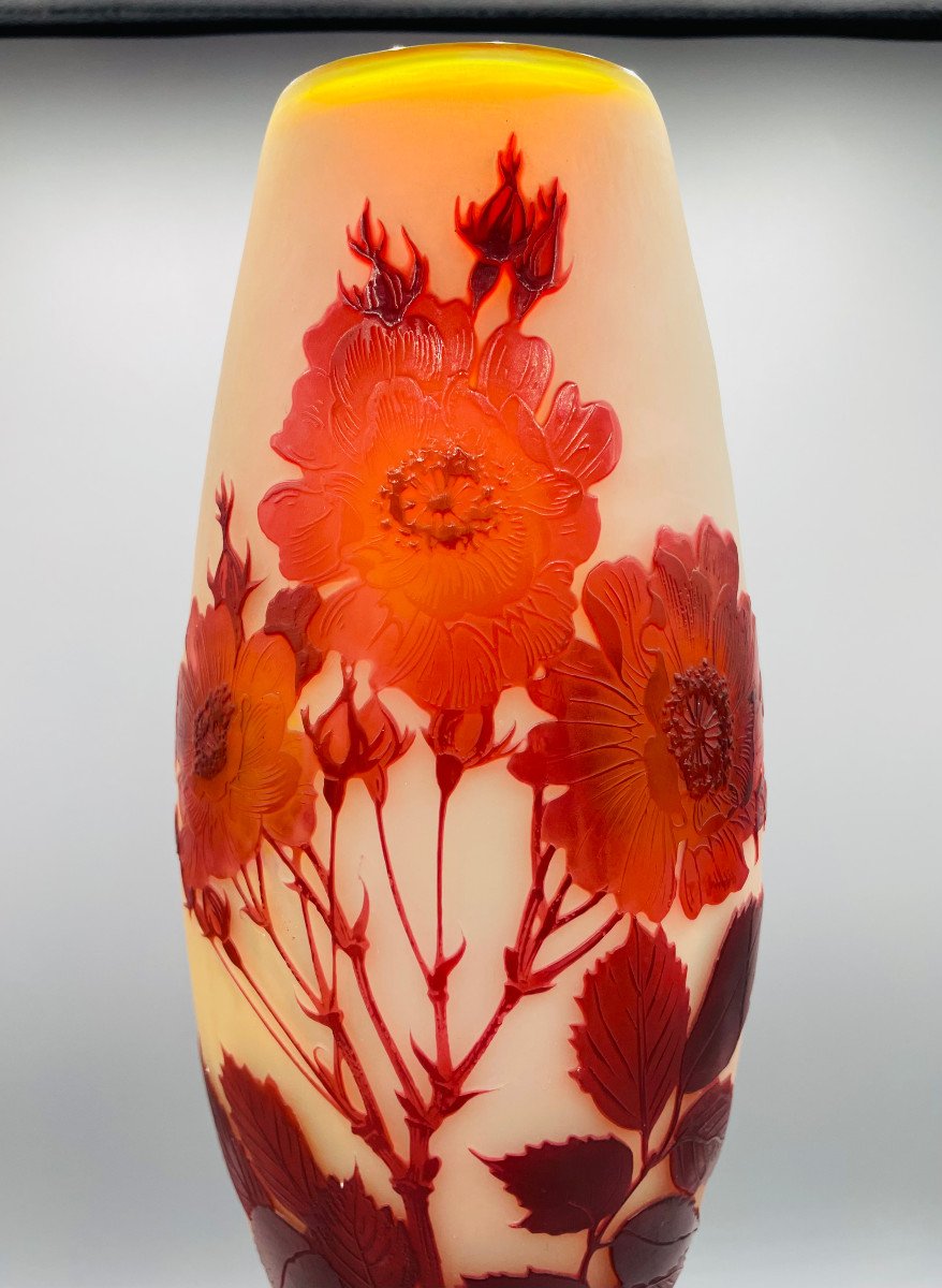 Large Art Nouveau Vase With Wild Roses Emile Gallé Nancy 1900-photo-2