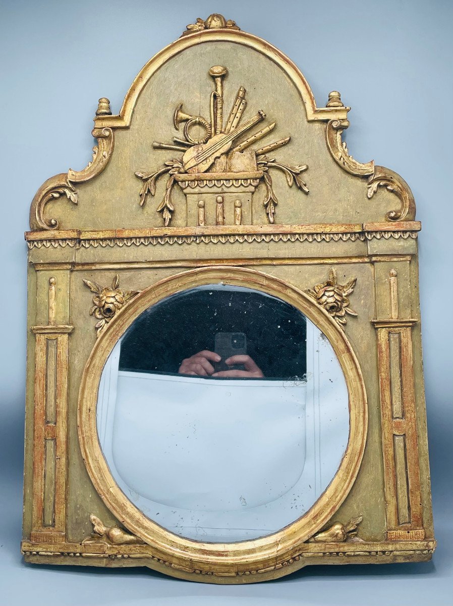 Mirror In Golden Wood 18th Louis XVI Period-photo-3
