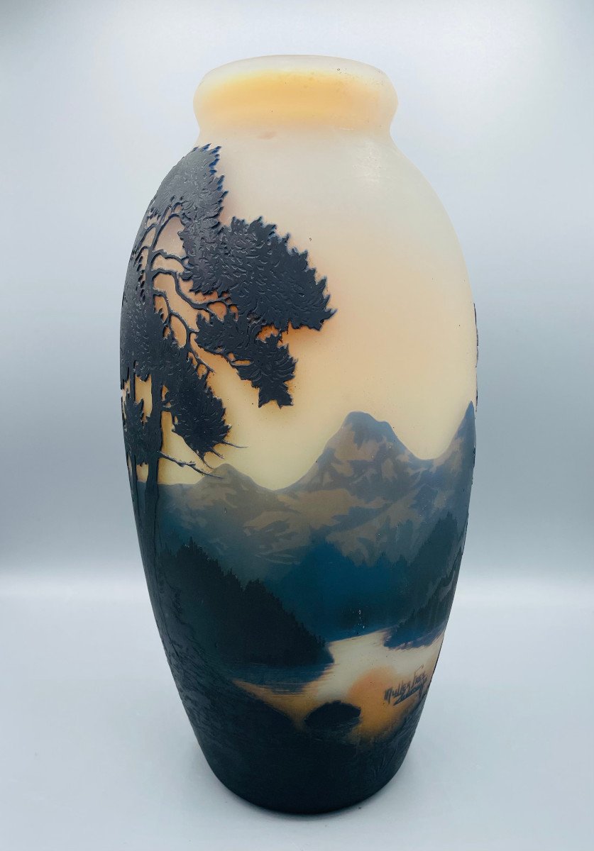 Large Art Nouveau Vase Vosges Landscape Muller Frères Lunéville-photo-2