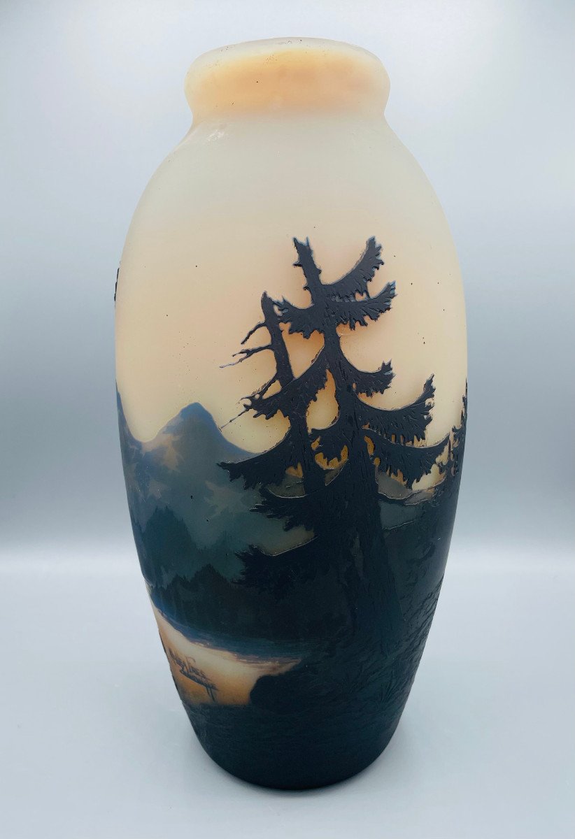 Large Art Nouveau Vase Vosges Landscape Muller Frères Lunéville-photo-3