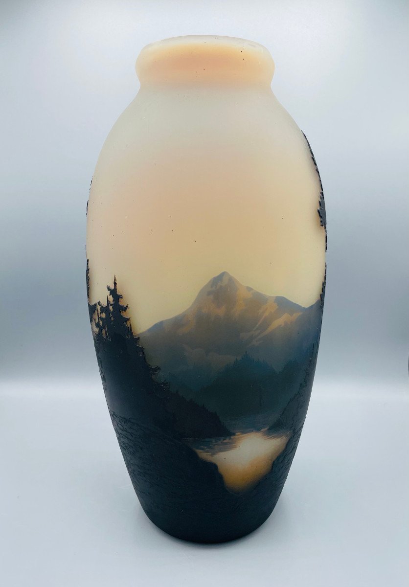 Large Art Nouveau Vase Vosges Landscape Muller Frères Lunéville-photo-4