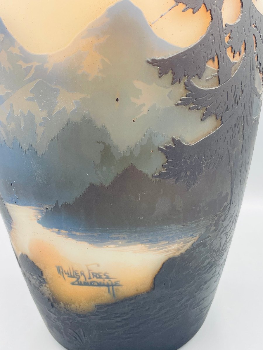 Large Art Nouveau Vase Vosges Landscape Muller Frères Lunéville-photo-6
