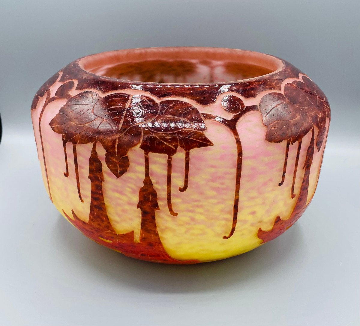 Imposant Vase Art Déco Schneider - Le Verre Français "Daturas" Vers 1930-photo-2