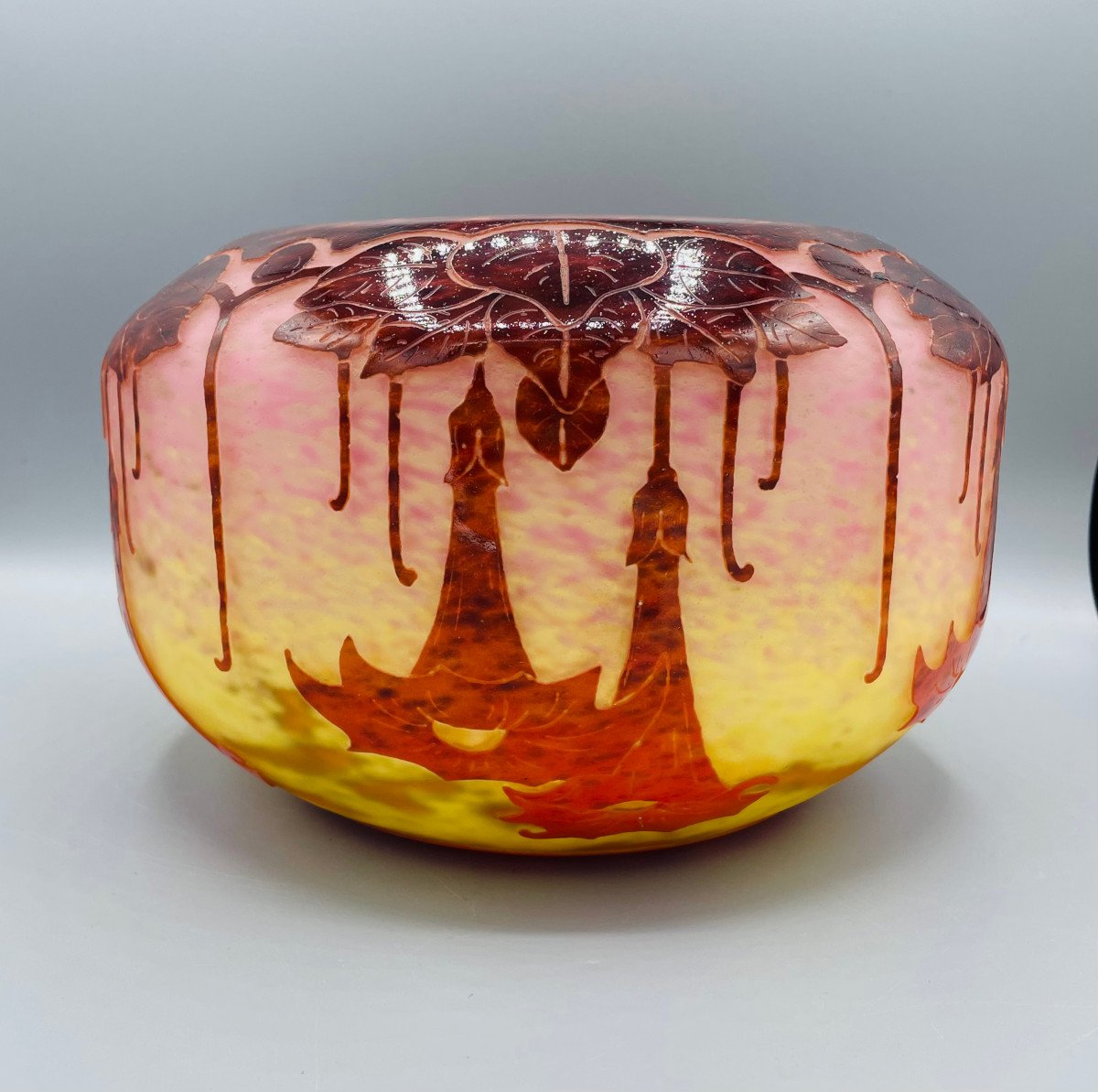 Imposant Vase Art Déco Schneider - Le Verre Français "Daturas" Vers 1930-photo-3