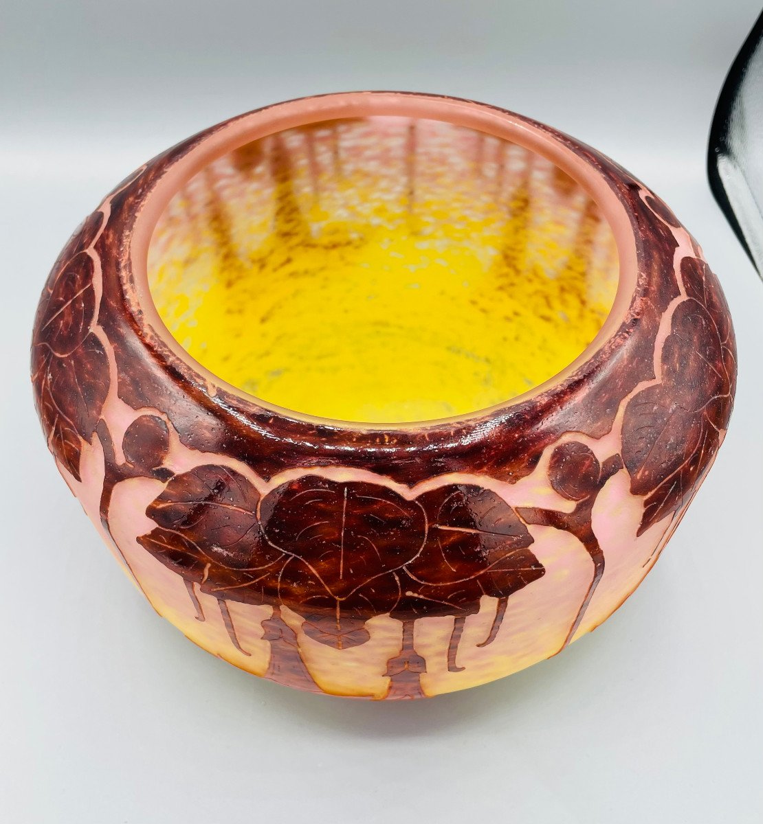 Imposant Vase Art Déco Schneider - Le Verre Français "Daturas" Vers 1930-photo-1