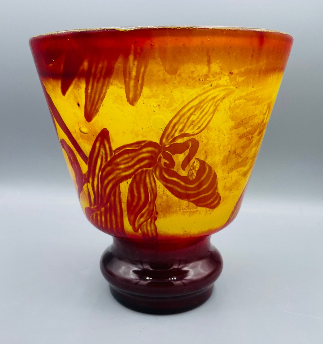 Rare Art Nouveau Vase With Orchids Cristallerie Emile Gallé Nancy 1890-photo-2