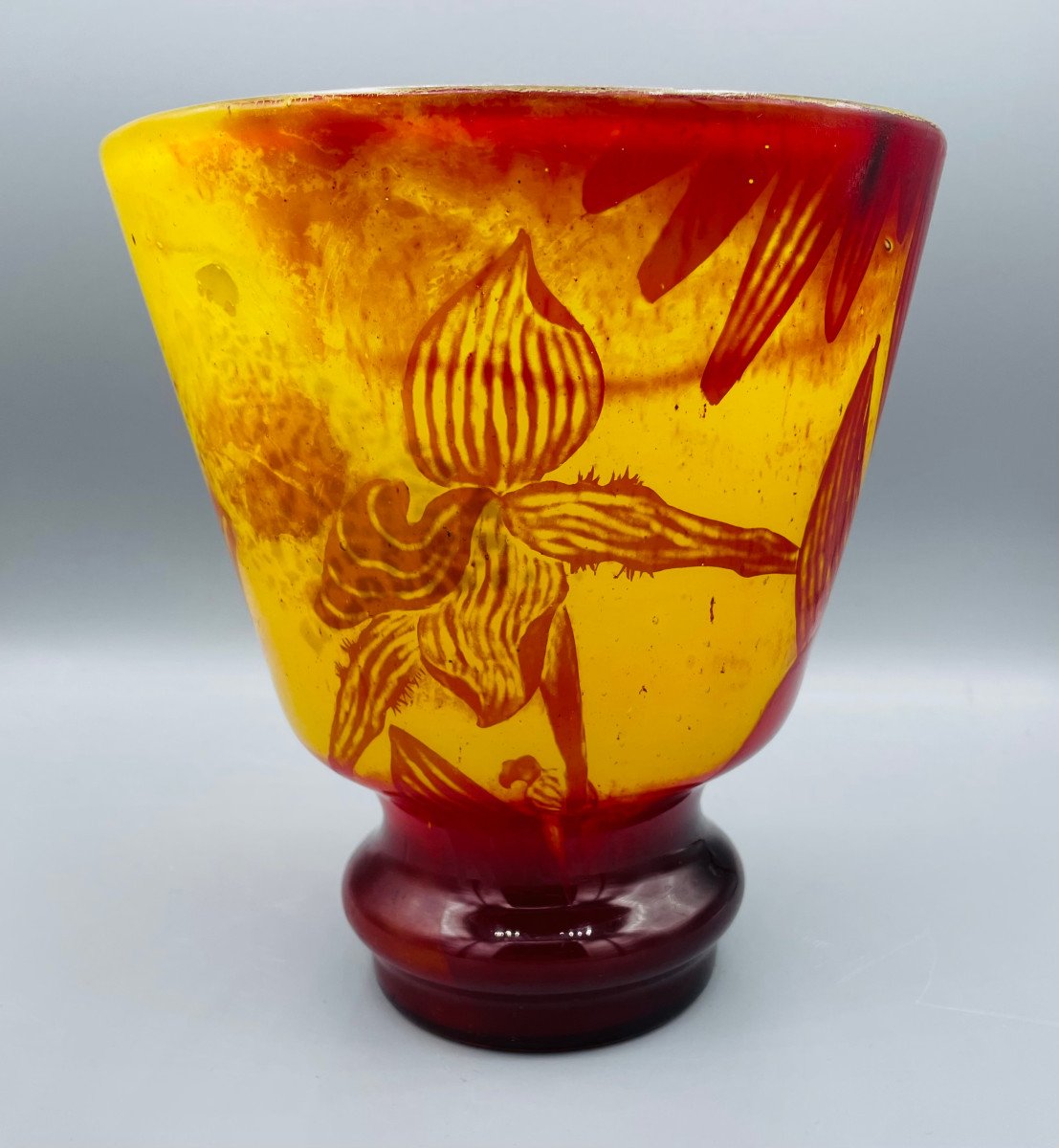 Rare Art Nouveau Vase With Orchids Cristallerie Emile Gallé Nancy 1890-photo-3