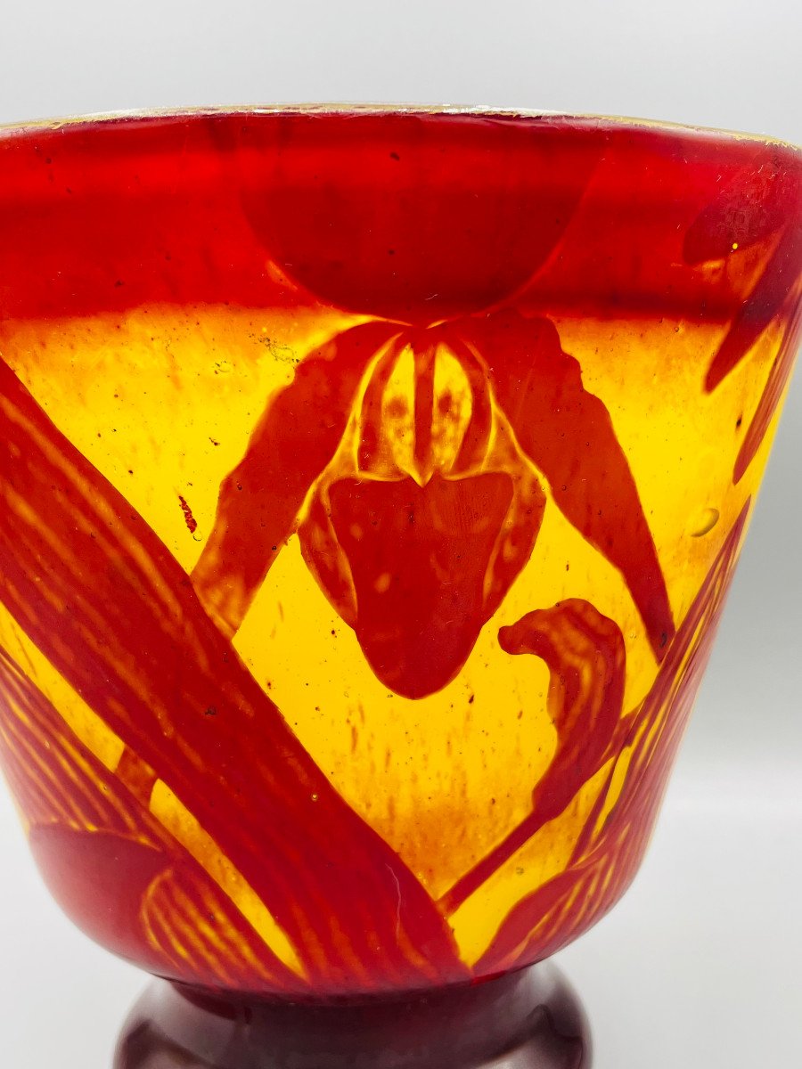 Rare Art Nouveau Vase With Orchids Cristallerie Emile Gallé Nancy 1890-photo-1