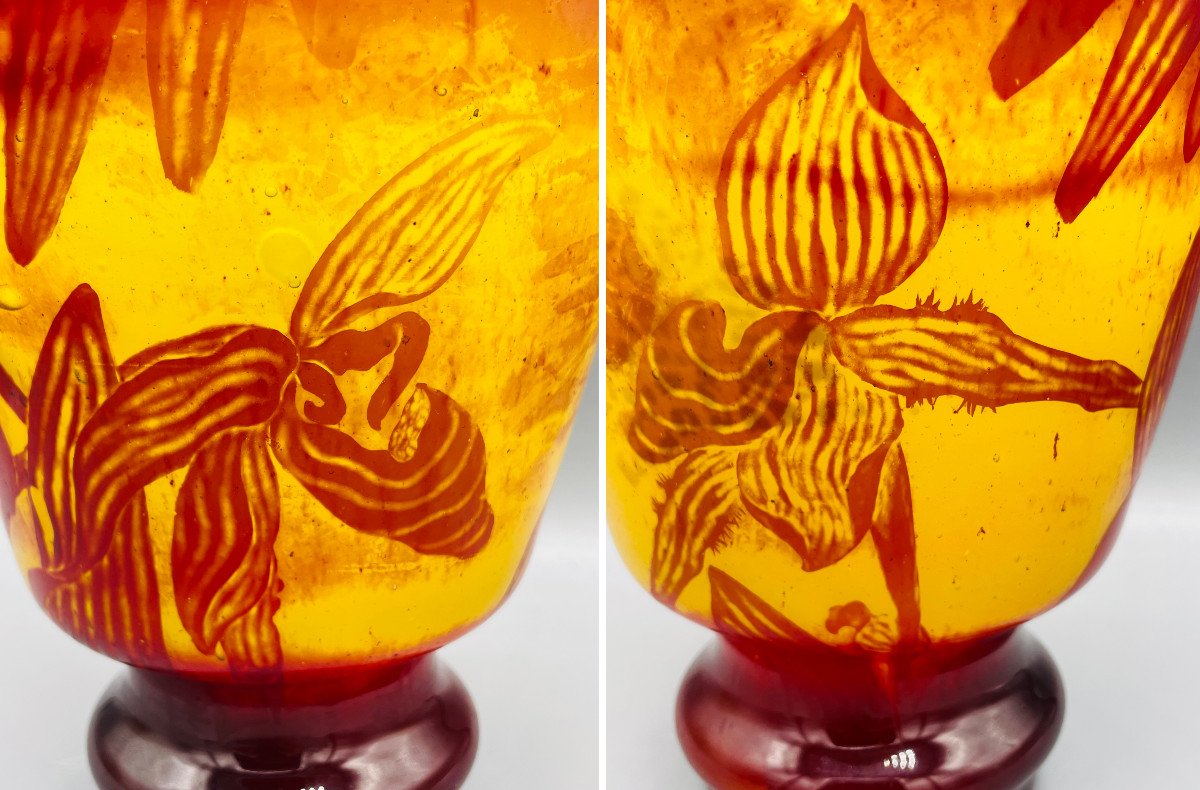 Rare Art Nouveau Vase With Orchids Cristallerie Emile Gallé Nancy 1890-photo-2