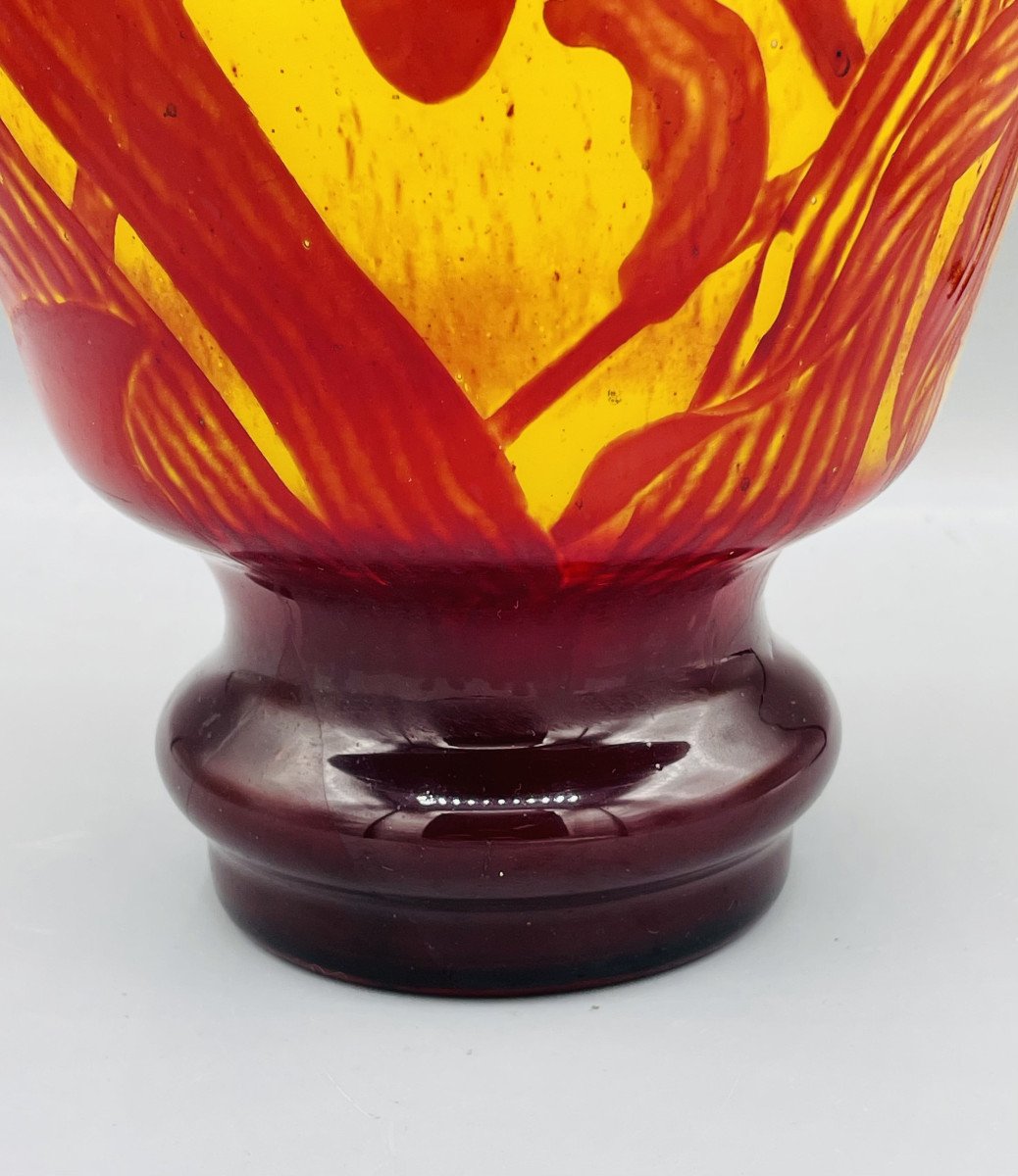 Rare Art Nouveau Vase With Orchids Cristallerie Emile Gallé Nancy 1890-photo-3